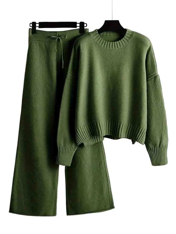 Knit Loungewear Sweater and Wide-Leg Pants Set