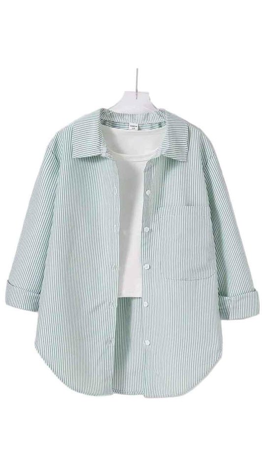 Striped Button-Up Shirt and T-Shirt