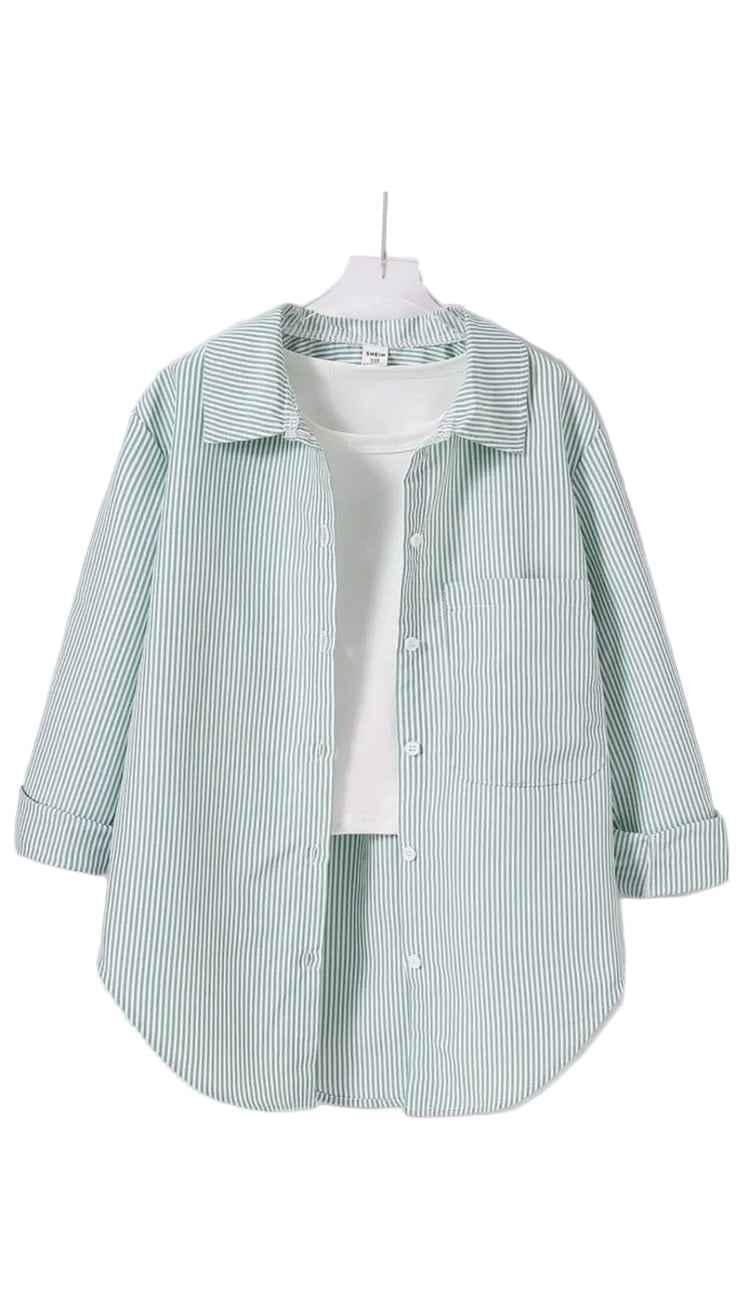 Striped Button-Up Shirt and T-Shirt