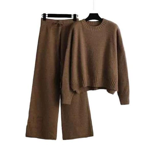 Ribbed Knit Sweater & Wide-Leg Pants Set