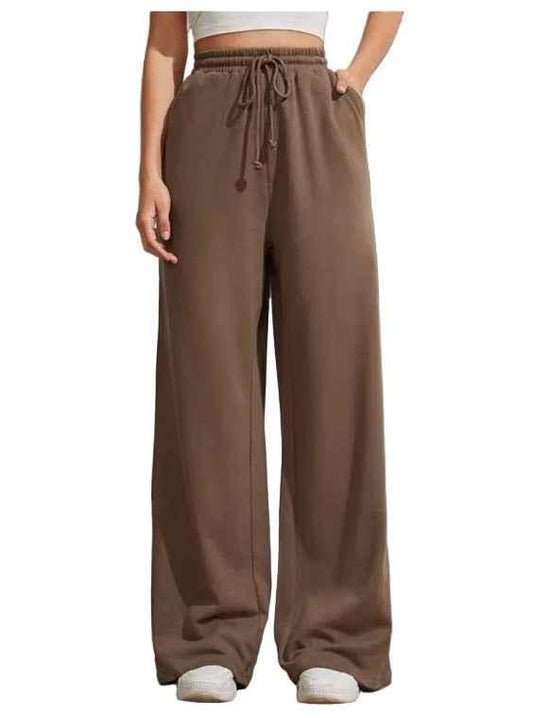 Brown Wide-Leg Drawstring Sweatpants