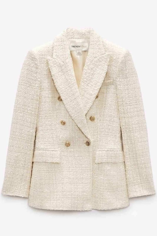 Off-White Textured Tweed Double-Breasted Blazer