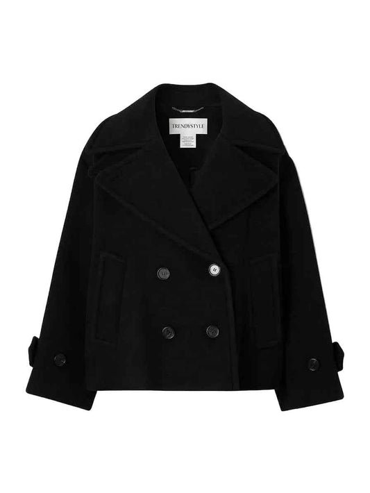 Black Double-Breasted Cropped Pea Coat